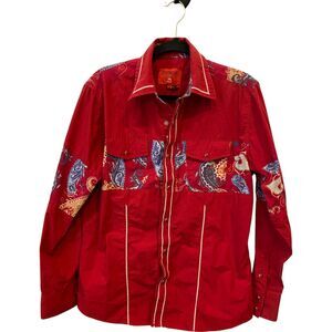 Patron Cito Mens Button Up Shirt M Red Paisley Western Collared Snap Long Sleeve